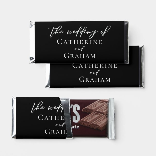 Chic Black White Wedding Personalized Hershey Bar Favors (Front)
