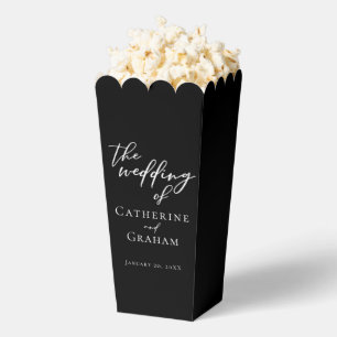 Chic Black White Wedding Personalized Popcorn Favor Boxes