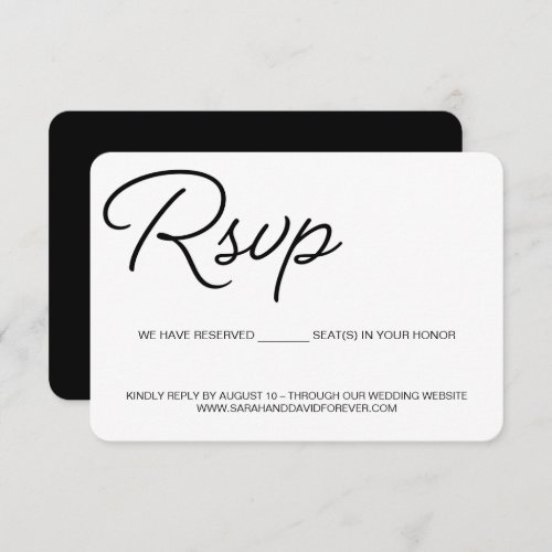 Chic Black white wedding We reserved seat RSVP Card