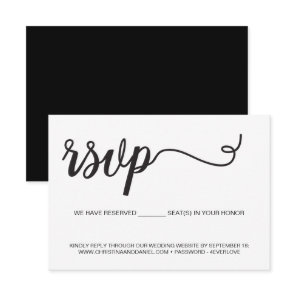 Chic Black White Wedding Website seats reserved RSVP Card