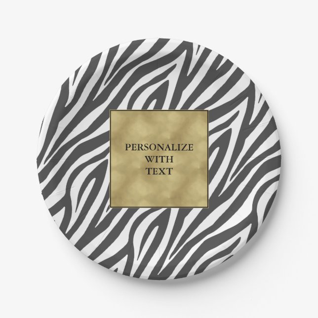 Chic Black White Zebra Print Paper Plates (Front)