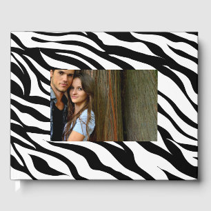 Chic black white zebra print safari birthday party guest book