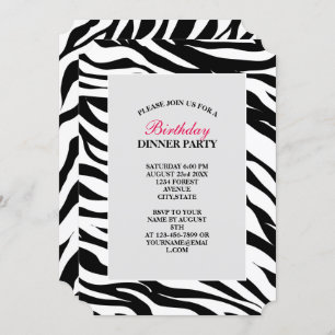Chic black white zebra print safari birthday party invitation