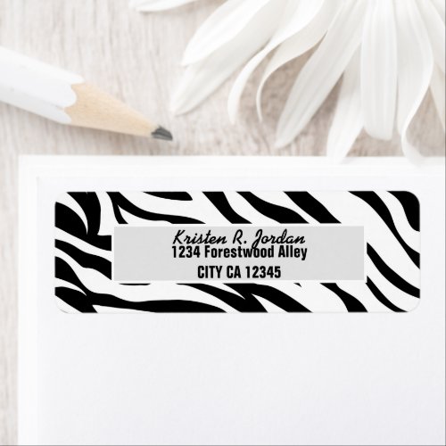 Chic black white zebra print safari birthday party label