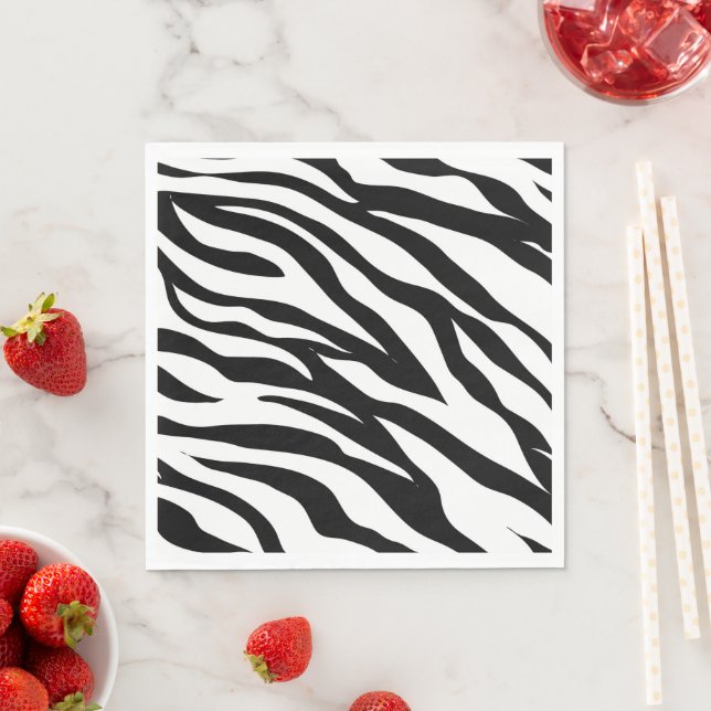 Chic black white zebra print safari birthday party napkins (Insitu)