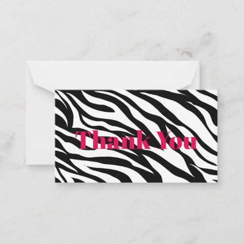 Chic black white zebra print safari birthday party note card