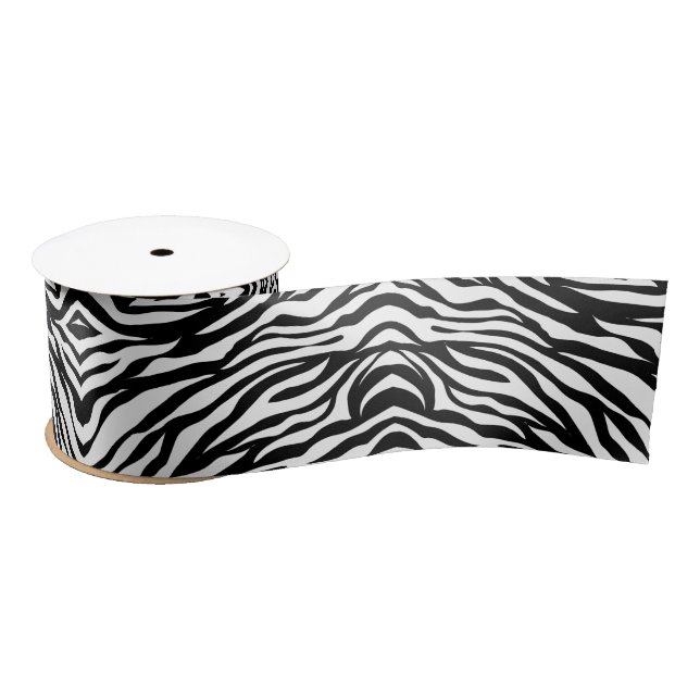 Chic black white zebra print safari birthday party satin ribbon (Spool)