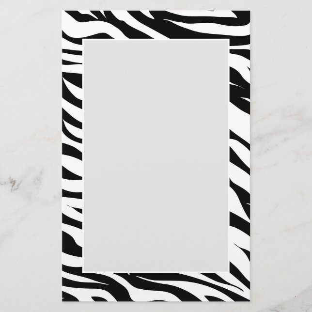 Chic black white zebra print safari birthday party stationery (Front)