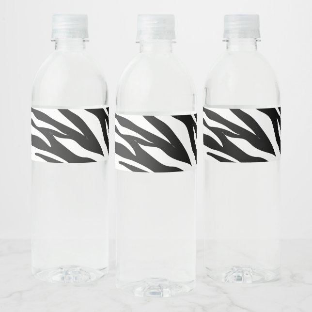 Chic black white zebra print safari birthday party water bottle label (Bottles)