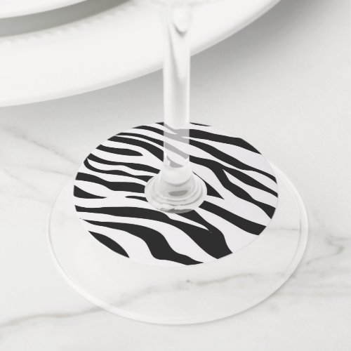Chic black white zebra print safari birthday party wine glass tag