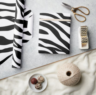 Chic black white zebra print safari birthday party wrapping paper