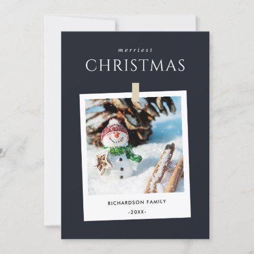 CHIC BLACK WINTER PHOTO SNOWMAN MERRIEST CHRISTMAS HOLIDAY CARD