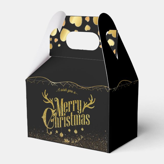 chic black with christmas hearts favor boxes (Front Side)