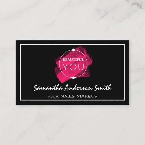 Chic Black with Pink Lipstick Smear Beautiful You Business Card