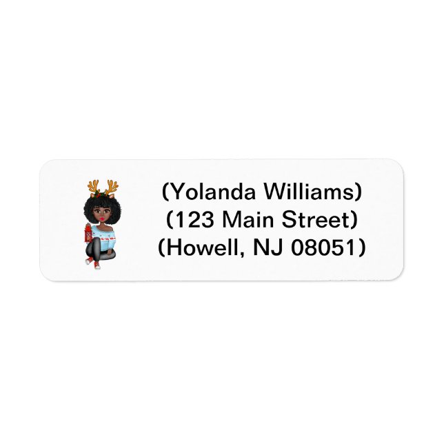 Chic Black Woman Custom Christmas Address Label (Front)