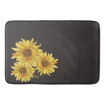 Chic Black Wood Grain And Sunflower Bath Mat by EnduringMoments at Zazzle