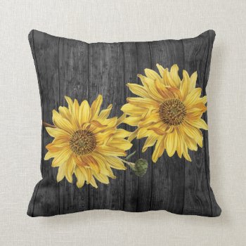 Chic Black Wood Grain And Sunflower Pillow by EnduringMoments at Zazzle