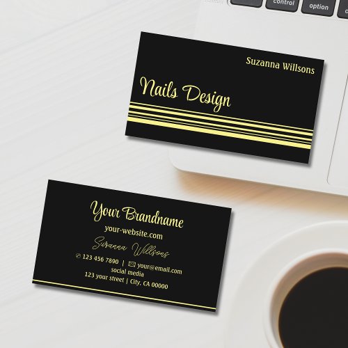 Chic Black Yellow Stripes Professional and Stylish Business Card