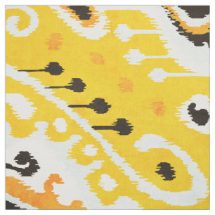 Chic black yellow white ikat tribal pattern fabric
