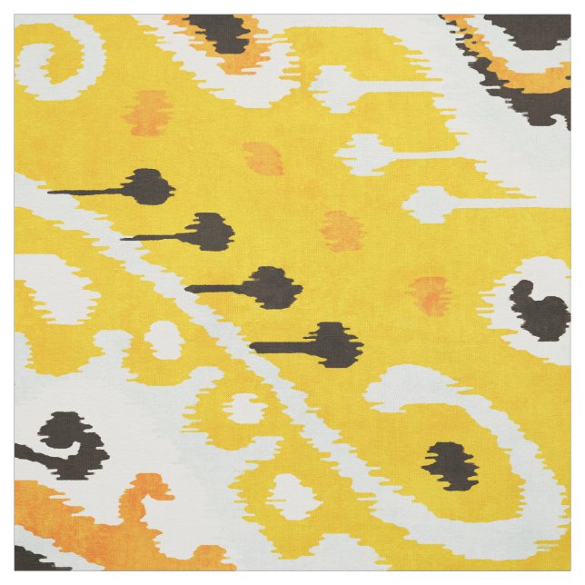 Chic black yellow white ikat tribal pattern fabric (Swatch)