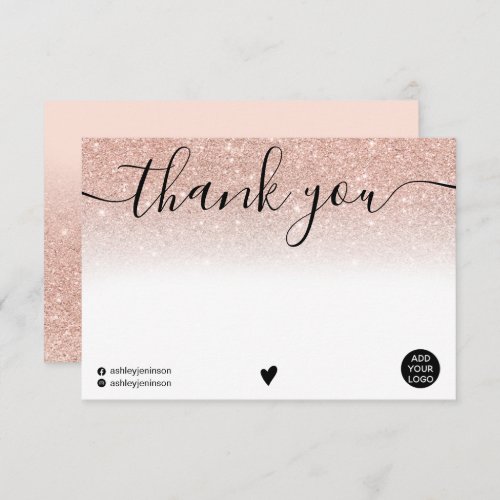 Chic blank thank you rose gold glitter ombre logo