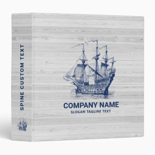 Chic Bleached Wood & Navy-Blue Wind Sailing Boat 3 Ring Binder