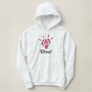 chic bling diamond diva embroidered embroidered hoodie