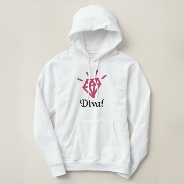 chic bling diamond diva embroidered embroidered hoodie (Design Front)