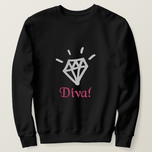 chic bling diamond diva embroidered embroidered sweatshirt (Design Front)