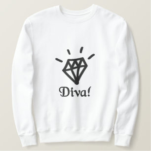 chic bling diamond diva embroidered sweatshirt