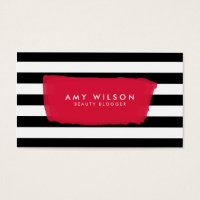 Chic Blogger Social Media Black and White Stripes Business Card