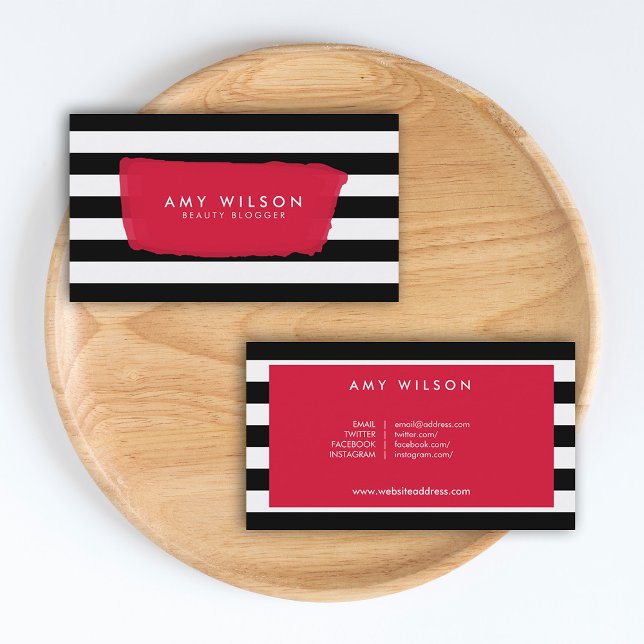 Chic Blogger Social Media Black and White Stripes Business Card (Creator Uploaded)