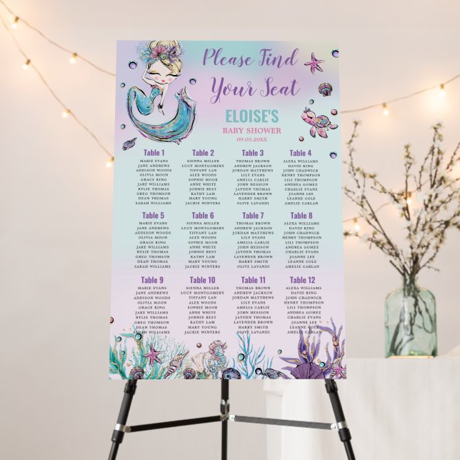 Chic Blond Mermaid Under the Sea Seating Chart  Foam Board (In Situ (Stand))