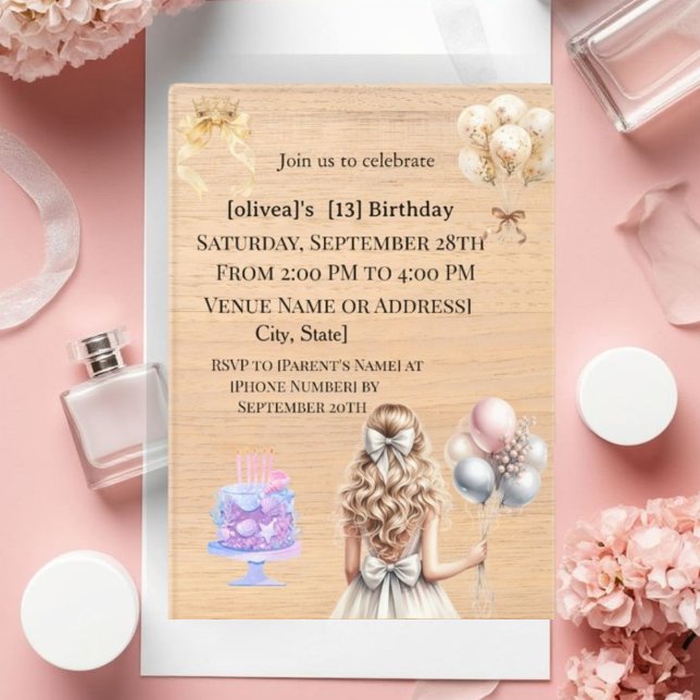 Chic Blonde Girl 13th Birthday Party Invitation (Creator Uploaded)