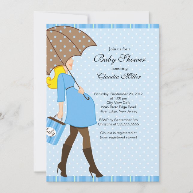 Chic Blonde Pregnant Mom Baby Shower Invitation (Front)