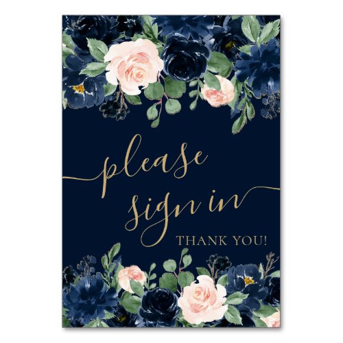 Chic Bloom  Navy and Blush Floral Please Sign_In Table Number