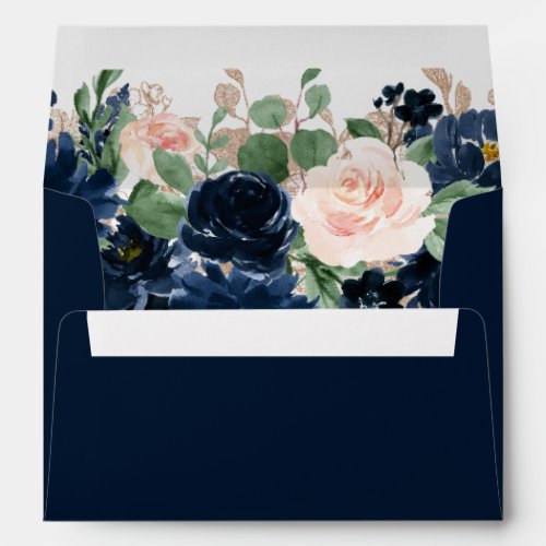 Chic Bloom   Navy Blue and Blush Return Address Envelope