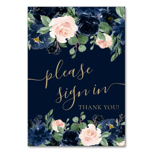 Chic Blooms  Dark Navy and Blush Please Sign_In Table Number