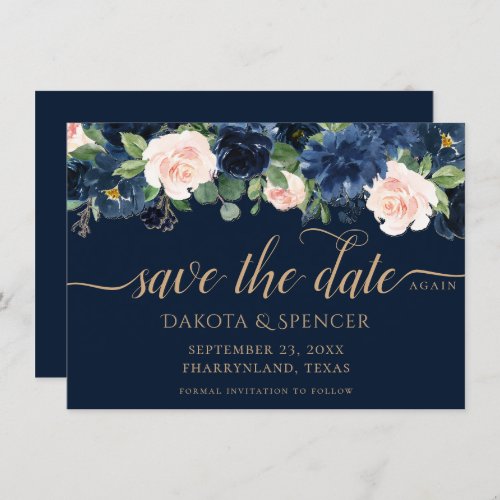 Chic Blooms  Dark Navy Blue and Blush Garland Save The Date