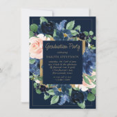 Chic Blooms | Dark Navy Blue and Blush Graduation Invitation (Front)