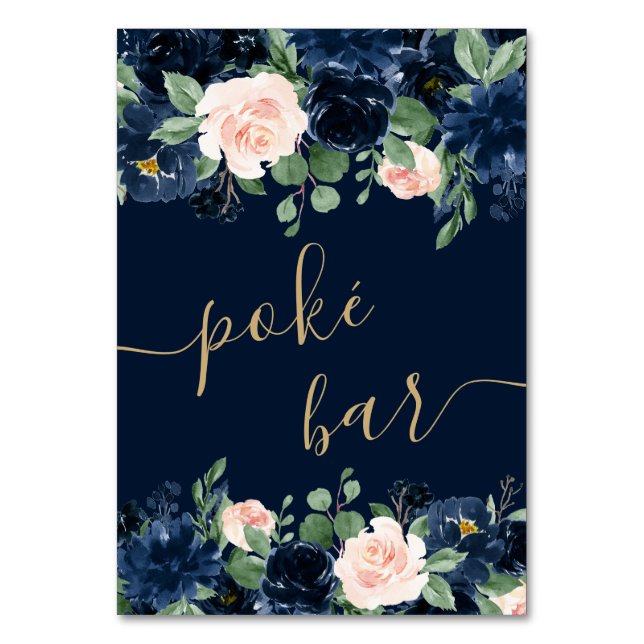 Chic Blooms | Dark Navy Blue and Blush Guestbook Table Number (Front)