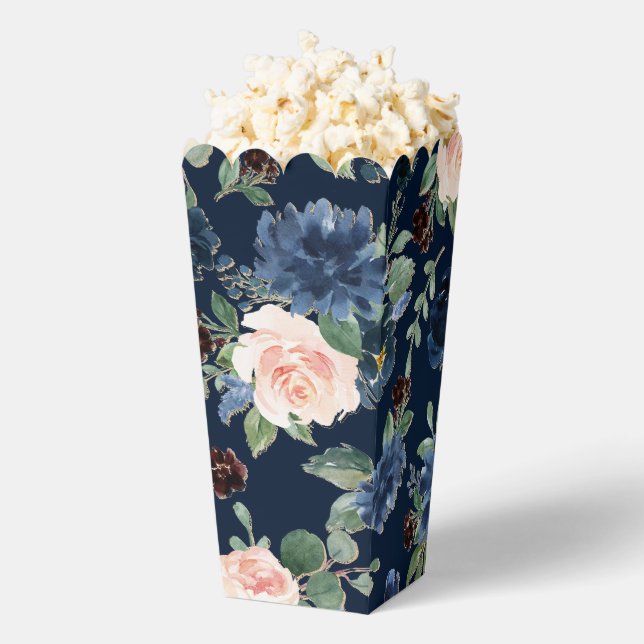 Chic Blooms | Dark Navy Blue and Blush Pattern Favor Boxes (Popped)