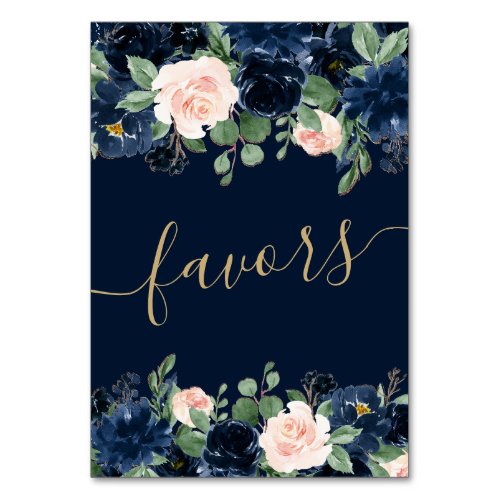 Chic Blooms  Dark Navy Blue and Blush Pink Favor Table Number