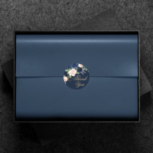 Chic Blooms Dark Navy Blue and Blush Pink Floral Classic Round Sticker