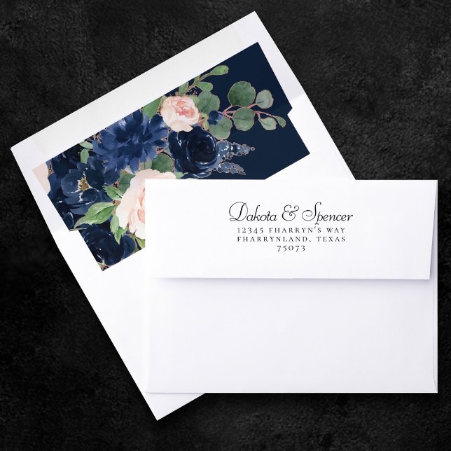 Chic Blooms | Dark Navy Blue and Blush Pink Floral Envelope Liner (Creator Uploaded)
