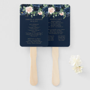 Chic Blooms Dark Navy Blue and Blush Program Hand Fan