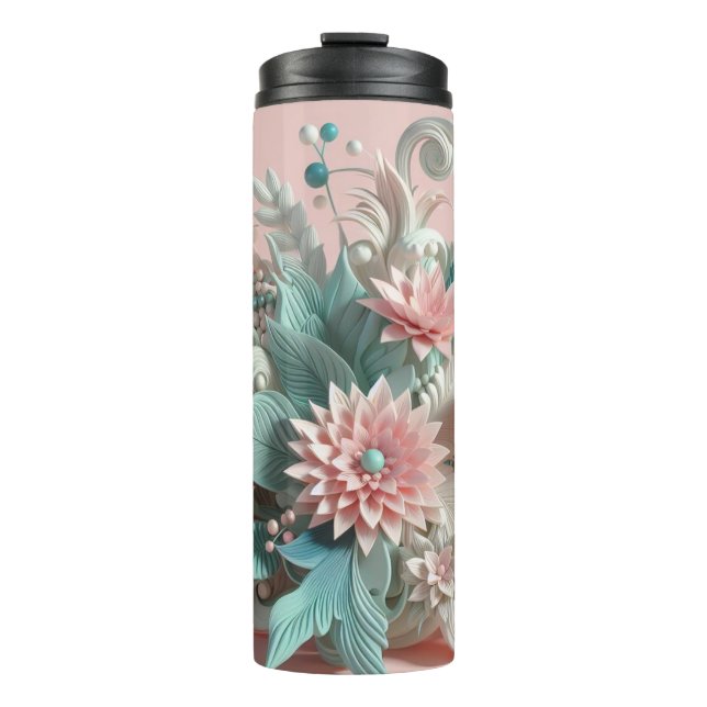 Chic Blooms: Modern Girly 3D Floral Delight Thermal Tumbler (Front)