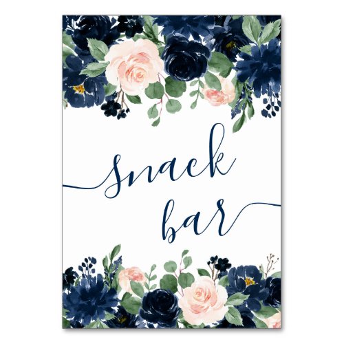 Chic Blooms  Navy and Blush Floral Dessert Bar Table Number