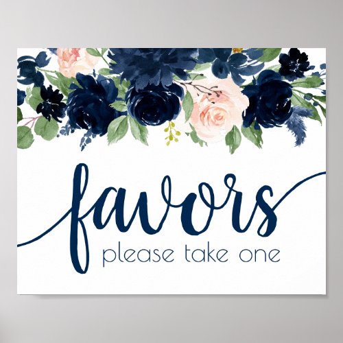 Chic Blooms  Navy and Blush Floral Favors Poster