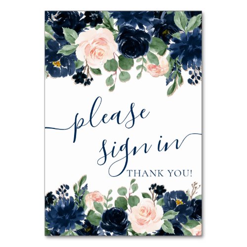Chic Blooms  Navy and Blush Floral Guest Book Table Number